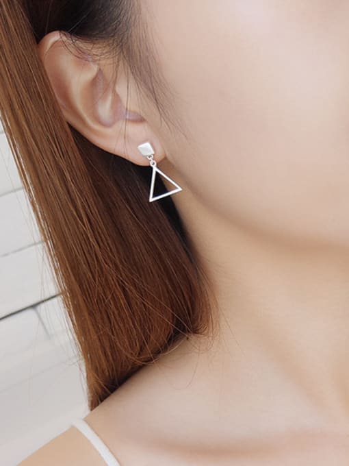 One Silver Simple Hollow Triangle 925 Silver Stud Earrings 1