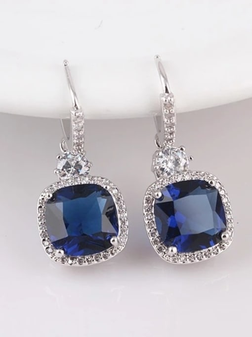 Blue European and American Fat Square AAA Grade Zircon  Dinner Cluster earring