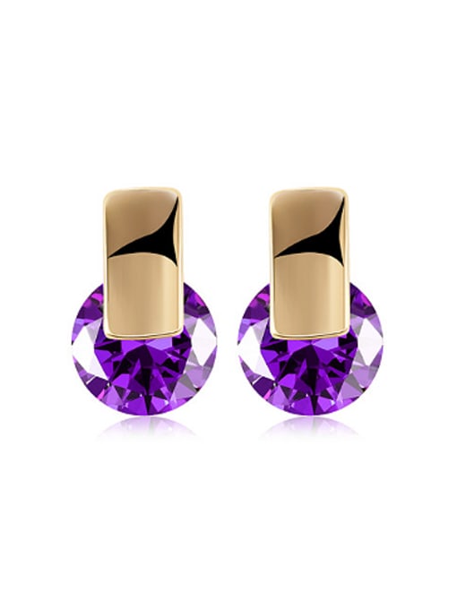 Purple Simple Round Zircon Women Stud Earrings