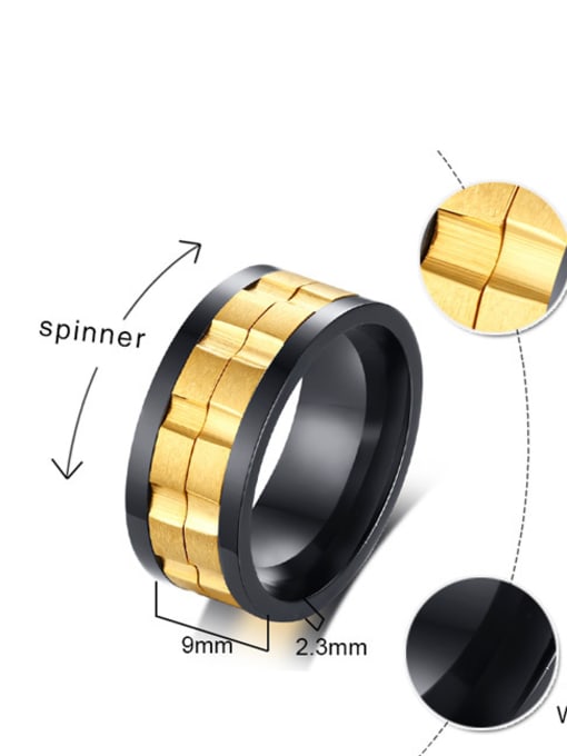 CONG Titanium With Gold Plated Personality Men Rotatable Rings 1