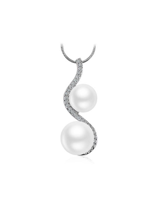 White Fashion Artificial Pearls Rhinestones Necklace