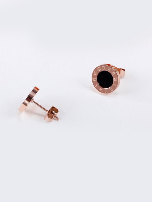 OUXI 18K Rose Gold Titanium Digital Black Round Shaped stud Earring 2