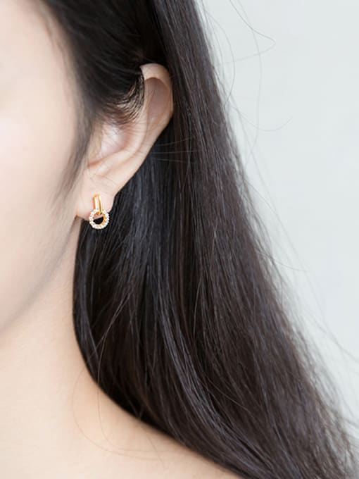 Rosh Elegant Gold Plated Round Shaped Rhinestone Clip Earrings 1