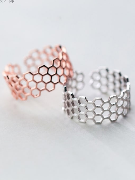 Rosh 925 Sterling Silver With 14k Rose Gold Plated Fashion honeycomb Band Rings 2