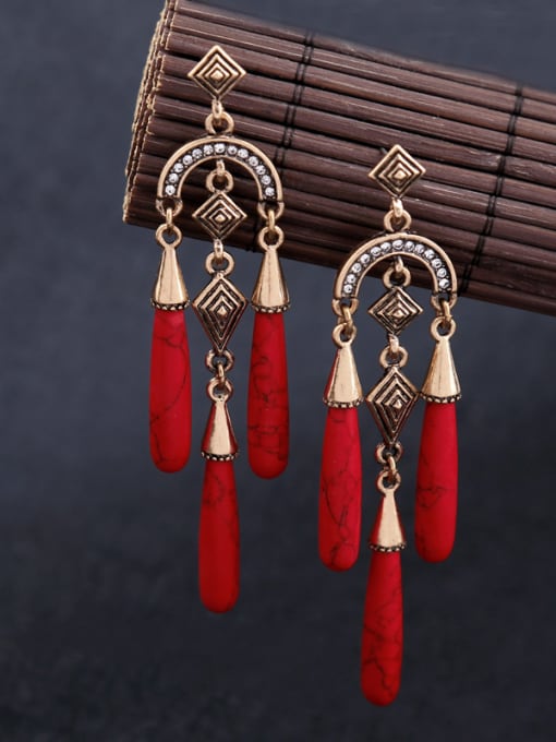 KM Retro Style Stones Red Elegant Wedding Party Drop Earrings 1