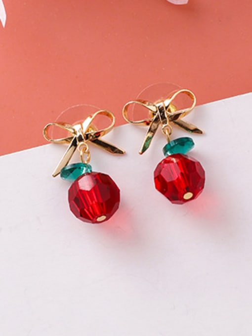 A Short Paragraph Alloy With Rose Gold Plated Fashion Round  Cherry Bow Tassel Earrings