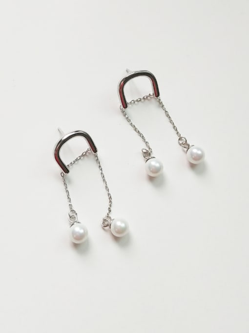 Boomer Cat Sterling silver synthetic pearls horseshoe buckle earrings 0