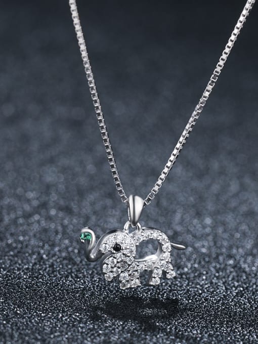 UNIENO 925 Sterling Silver With Platinum Plated Cute Animal Elephant  Necklaces
