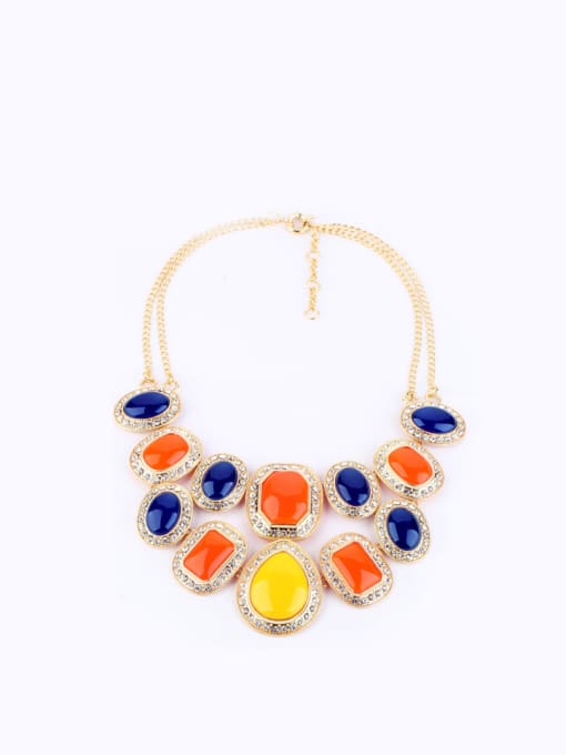 KM Color Oval Stones Double-layer Alloy Necklace 0