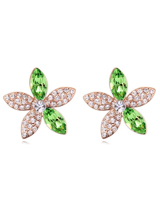 green Fashion Marquise Tiny Cubic austrian Crystals Flower Stud Earrings