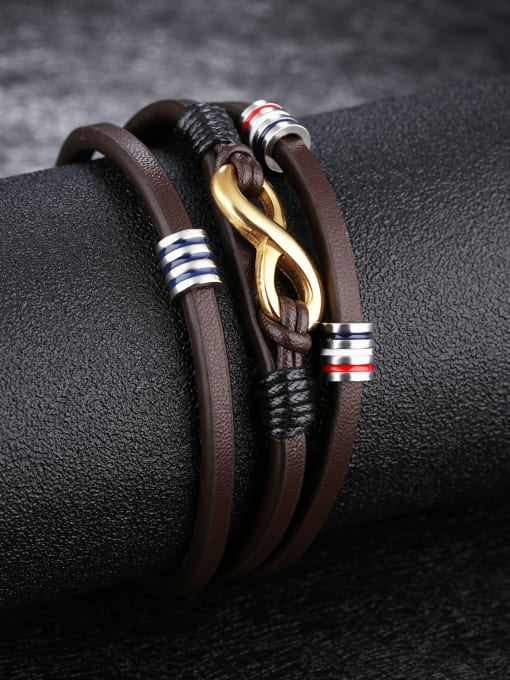 Open Sky Retro style Brown Artificial Leather Multi-band Bracelet 2