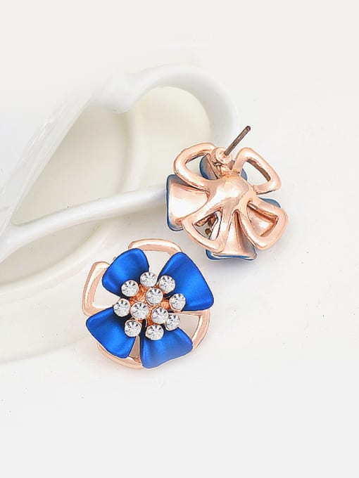 Wei Jia Fashion Elegant Cubic Rhinestones Blue Flower Alloy Stud Earrings 3