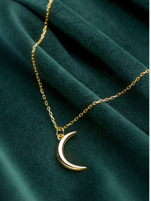 Rosh 925 Sterling Silver With Gold Plated Simplistic Moon Necklaces 3