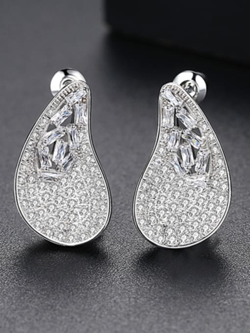 Platinum Copper inlaid AAA zircon Shell-shape Earrings