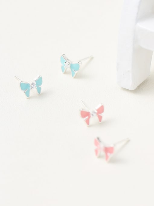 kwan Colorful Pink Glue Butterfly Bow Shaped Stud Earrings 1
