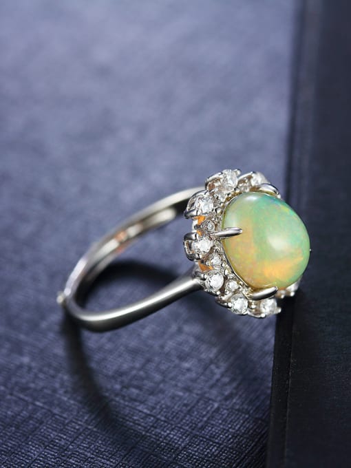Deli Platinum Plated Opal Gemstone Flowery Ring 2