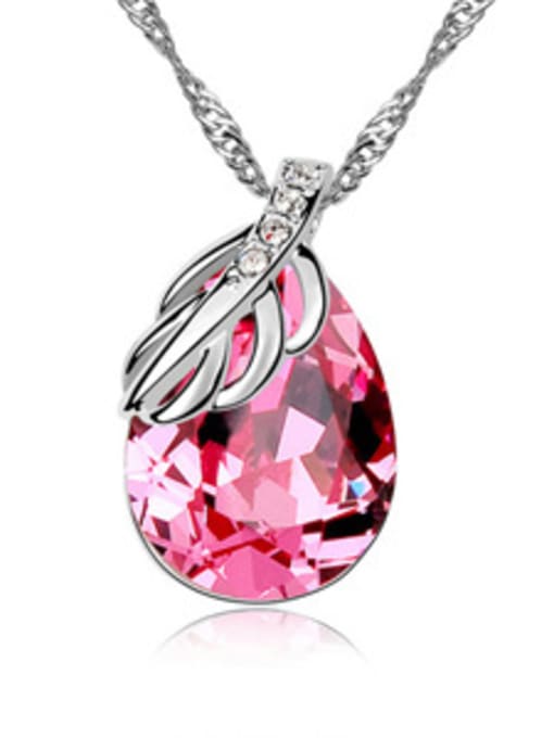 pink Simple Water Drop austrian Crystals Pendant Alloy Necklace
