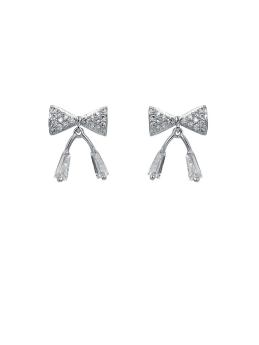 platinum Copper With  Cubic Zirconia Simplistic Bowknot Stud Earrings