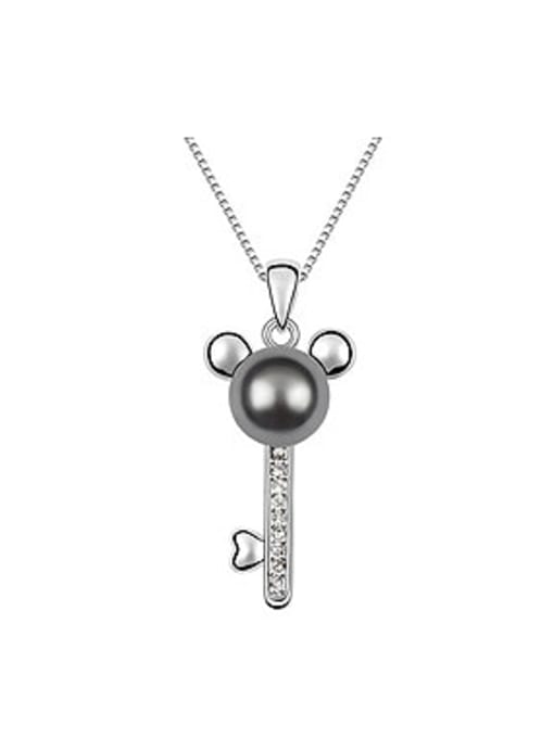 deep grey Fashion Imitation Pearl Mickey Key Alloy Necklace