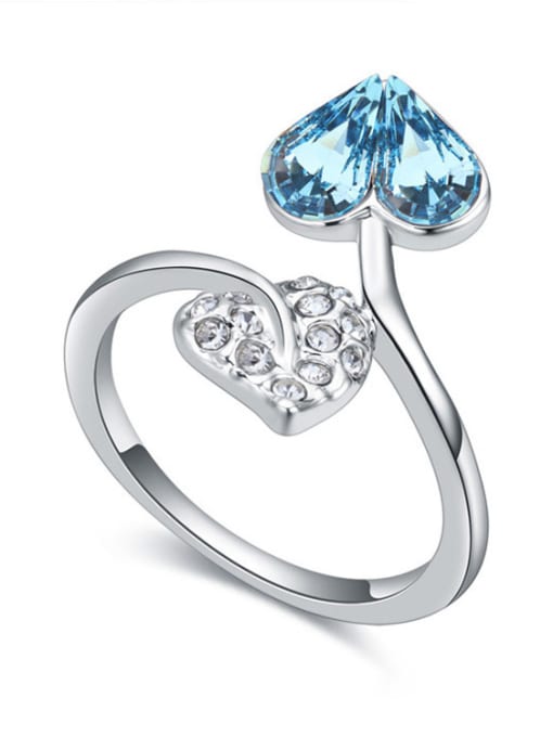 blue Personalized Heart austrian Crystal Leaf Alloy Ring