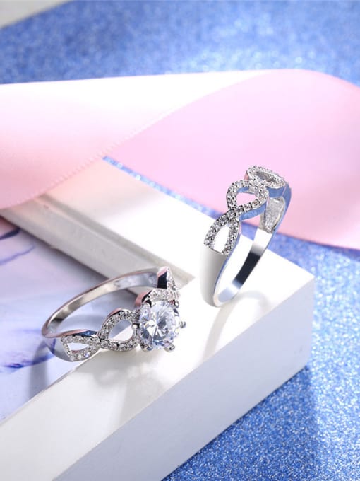 Platinum Elegant Double Eight Shaped Glass Bead Ring Set