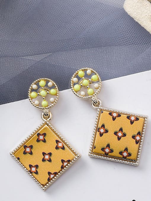 D yellow Alloy With Rose Gold Plated Simplistic Geometric Printing Drop Earrings