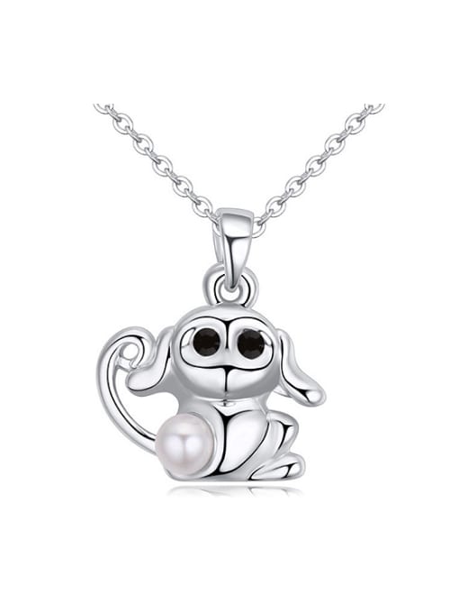 QIANZI Simple Little Monkey Imitation Pearl Pendant Alloy Necklace 0