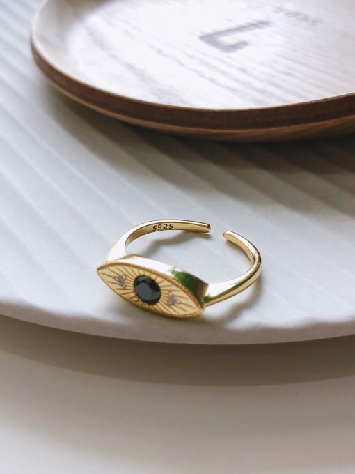 Boomer Cat 925 Sterling Silver With Gold Plated Simplistic Evil Eye Free Size Rings 1