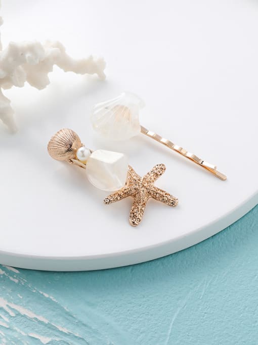 D White (Starfish Shell) Alloy With Resin  Fashion Starfish shell  Barrettes & Clips