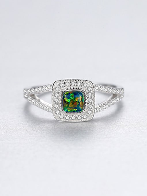Green 925 Sterling Silver With Opal  Personality Geometric Band Rings