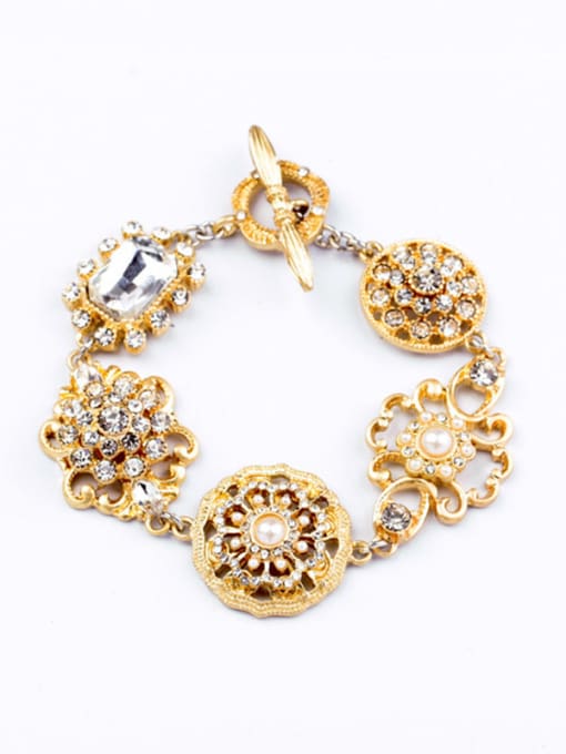 KM Hollow Flower Artificial Pearl Alloy Bracelet