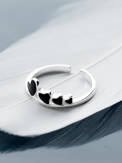 black Fresh Open Design Heart Shaped Glue Silver Ring