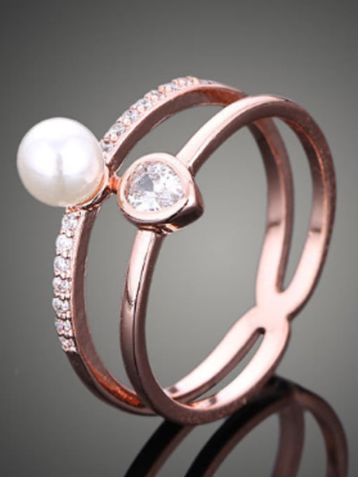 Wei Jia Fashion Two-band Imitation Pearl Cubic Copper Ring 0