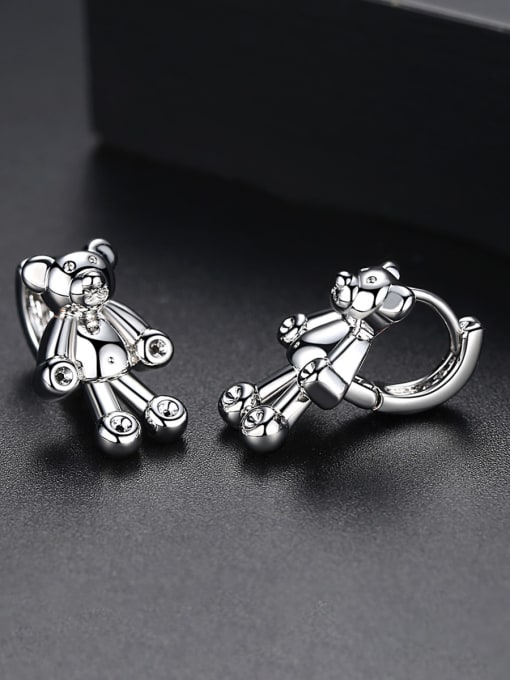 BLING SU Copper With 18k Gold Plated cute Animal bear Stud Earrings 2