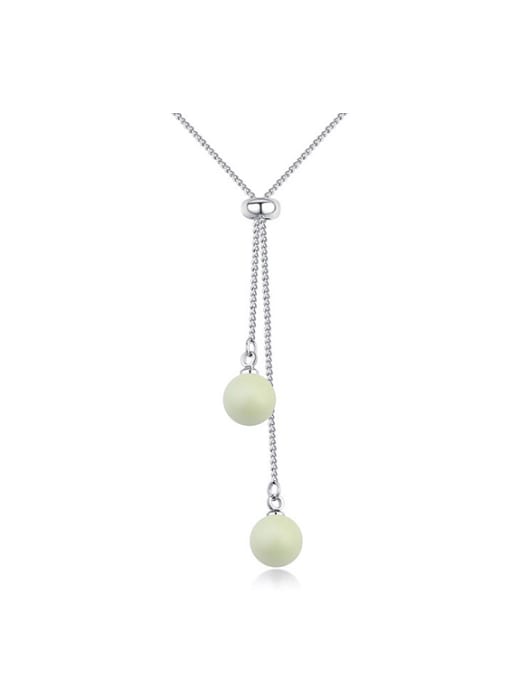 QIANZI Simple Two Imitation Pearls Tassel Pendant Alloy Necklace 0