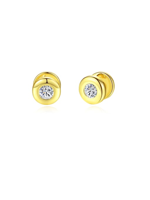 BLING SU Copper  With Cubic Zirconia  Simplistic Round Stud Earrings 0