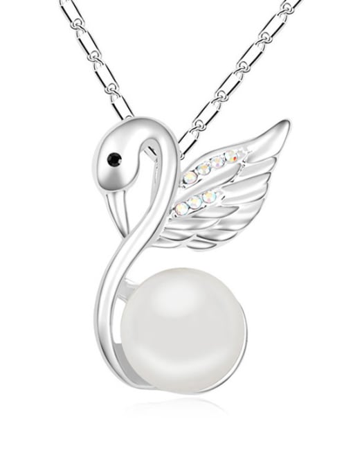 White Fashion Imitation Pearl-accented Swan Pendant Alloy Necklace