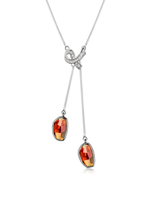 red Simple Double Irregular austrian Crystals Pendant Alloy Necklace