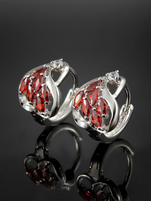 SANTIAGO Exquisite Red Platinum Plated 4A Zircon Clip Earrings 1