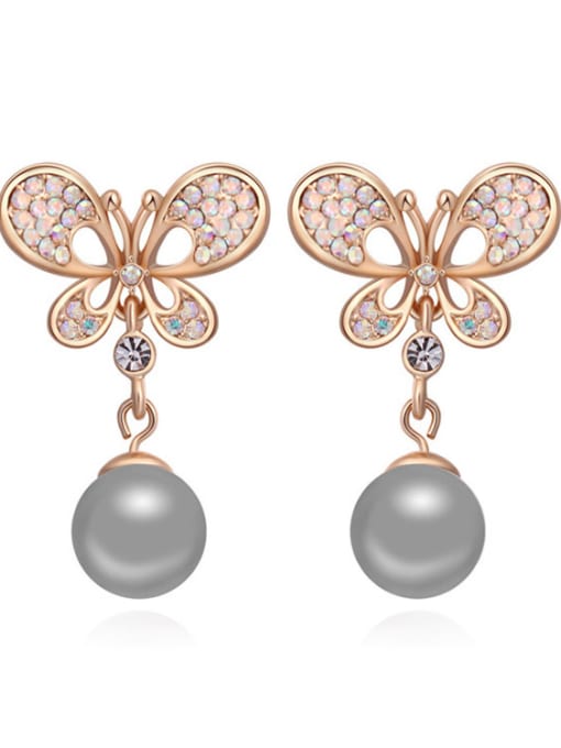 QIANZI Fashion Champagne Gold Plated Imitation Pearl Butterfly Stud Earrings 2