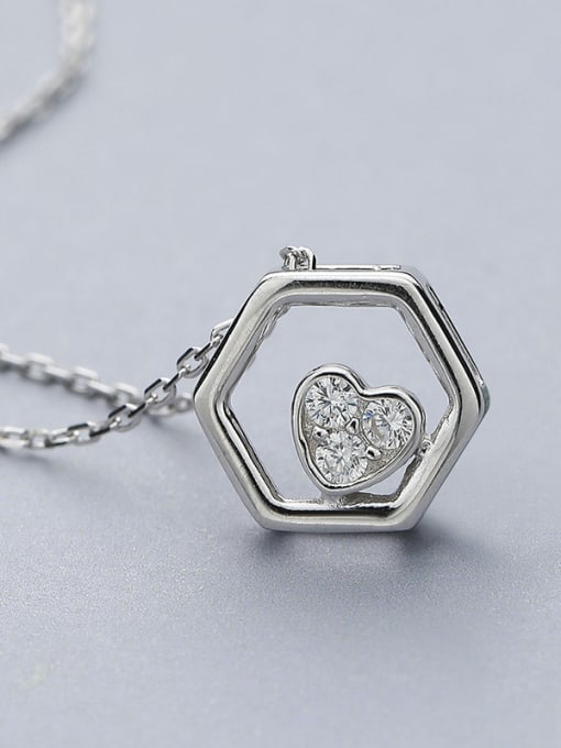 One Silver Hexagonal And Heart Necklace