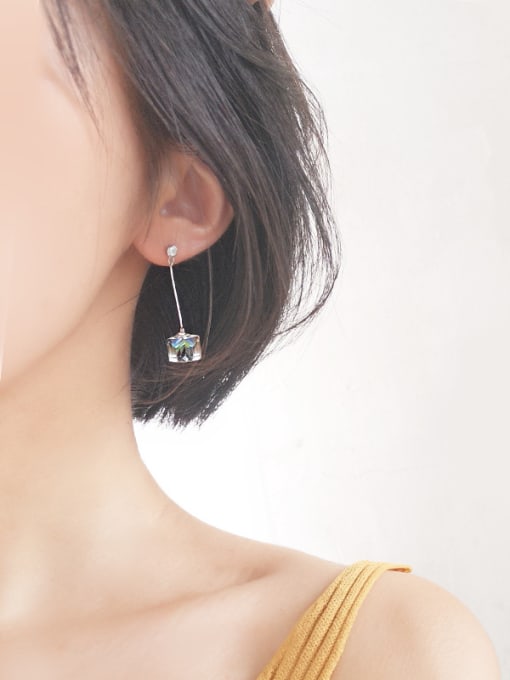 Peng Yuan Simple Cubic Crystal Silver Earrings 1