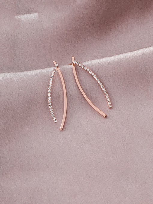 Girlhood Alloy With Platinum Plated Simplistic Micro-inlaid Line Curved Earrings 1