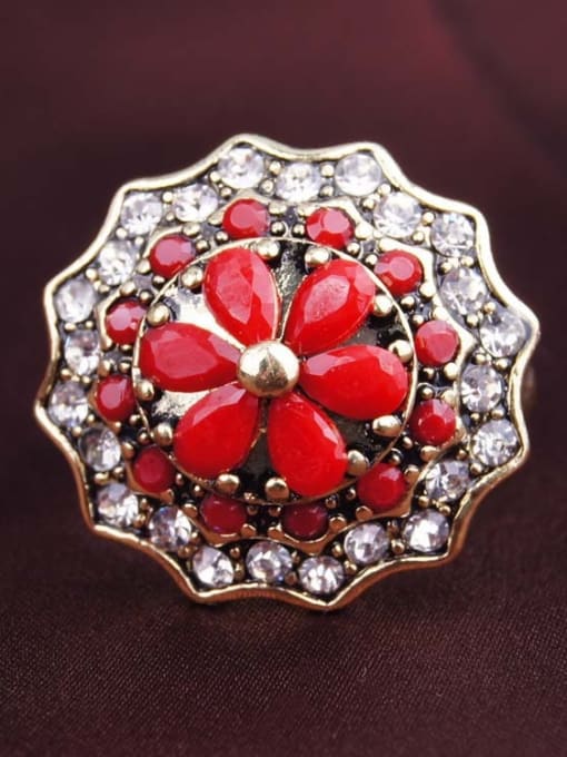 Gujin Classical Retro Resin stones Crystals Flowery Alloy Ring 2