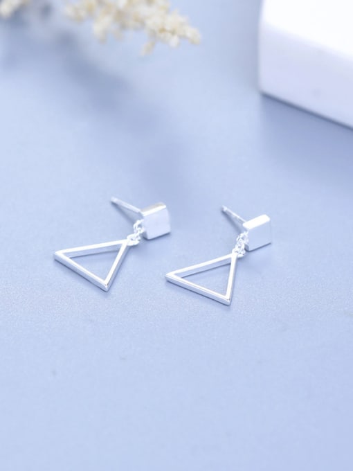 One Silver Simple Hollow Triangle 925 Silver Stud Earrings 0