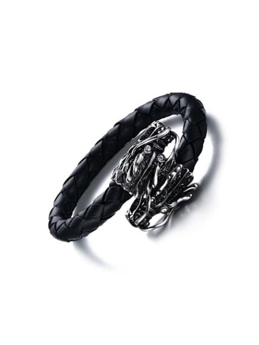 CONG Personality Dragon Shaped Artificial Leather Rhinestone Bangle 0