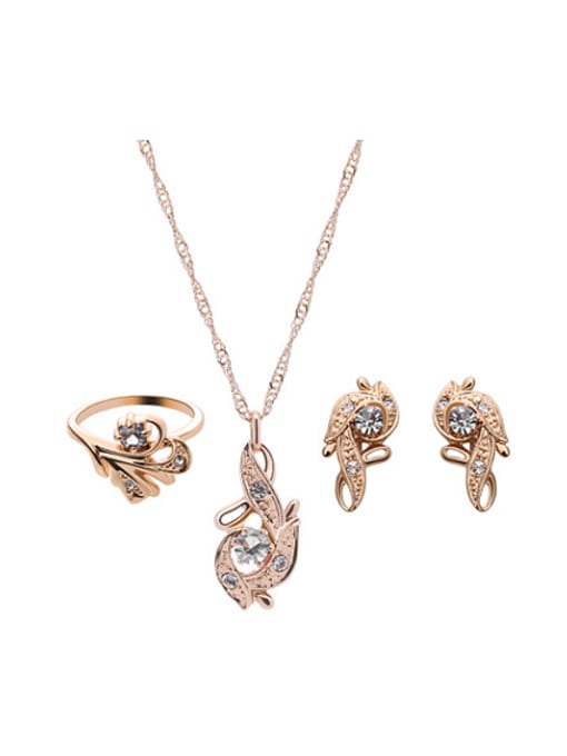 white Alloy Imitation-gold Plated Fashion Artificial Stones Three Pieces Jewelry Set