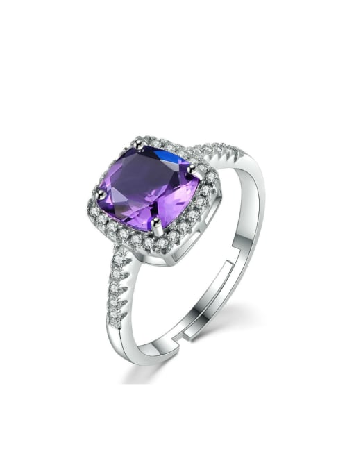 ZK Natural Amethyst Zircons Platinum Plated Silver Ring 0