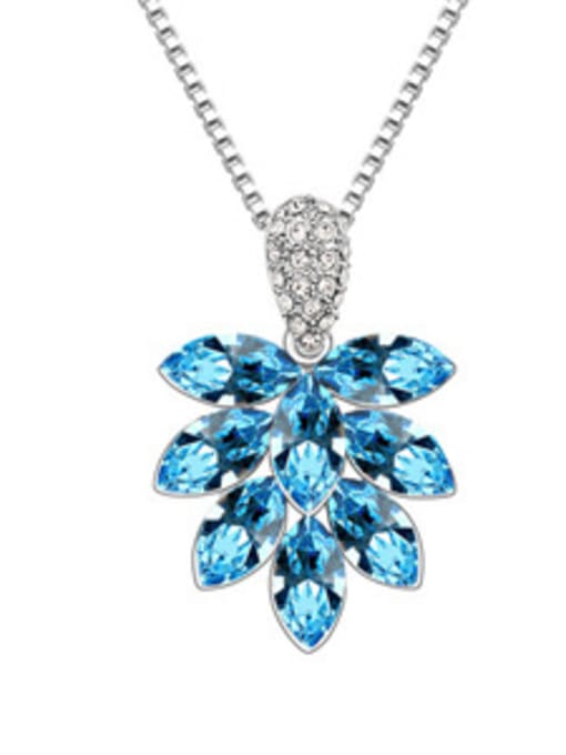blue Fashion Marquise austrian Crystals Flowery Pendant Alloy Necklace