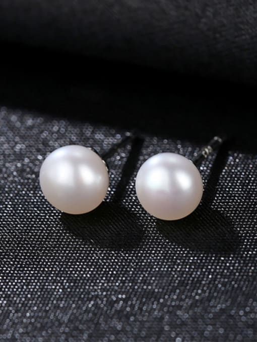 White Pearl Pure Silver 6mm natural freshwater pearl studs earring